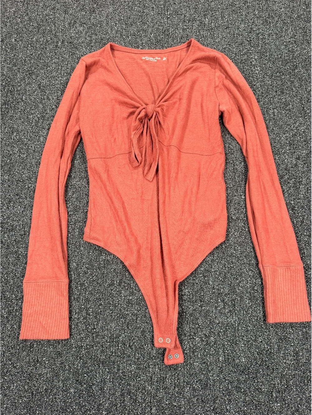 Abercrombie & Fitch Soft & Cozy Long Sleeve Bodysuit in Rust Orange, Size Small